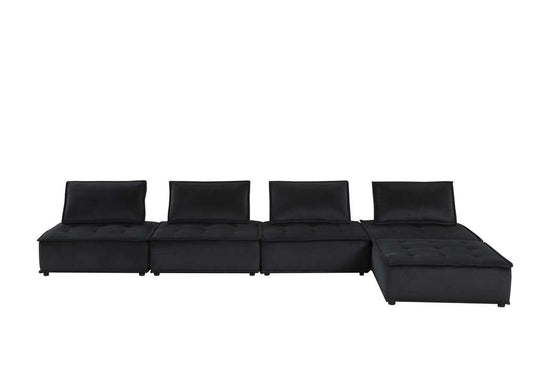 Lilola Home - Anna Black Velvet 5 Pc Sectional Sofa Ottoman - 81402-5A veiw 2