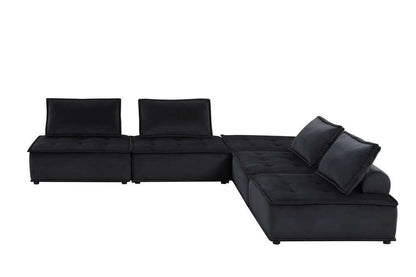 Lilola Home - Anna Black Velvet 5 Pc Sectional Sofa Ottoman - 81402-5A veiw 4