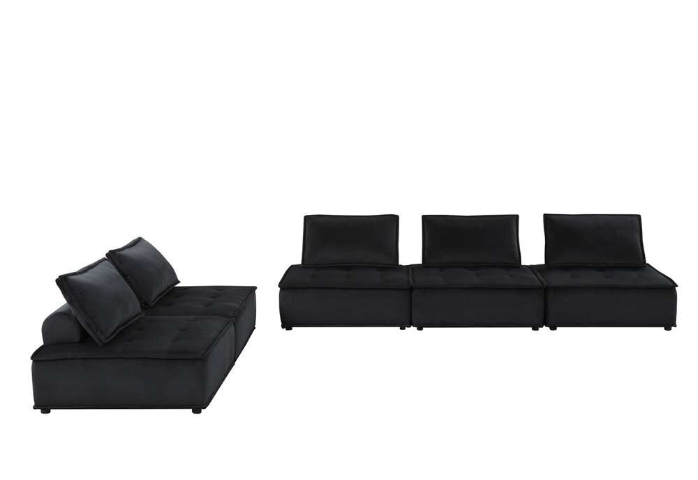 Lilola Home - Anna Black Velvet 5 Pc Sectional Sofa Ottoman - 81402-5A veiw 6
