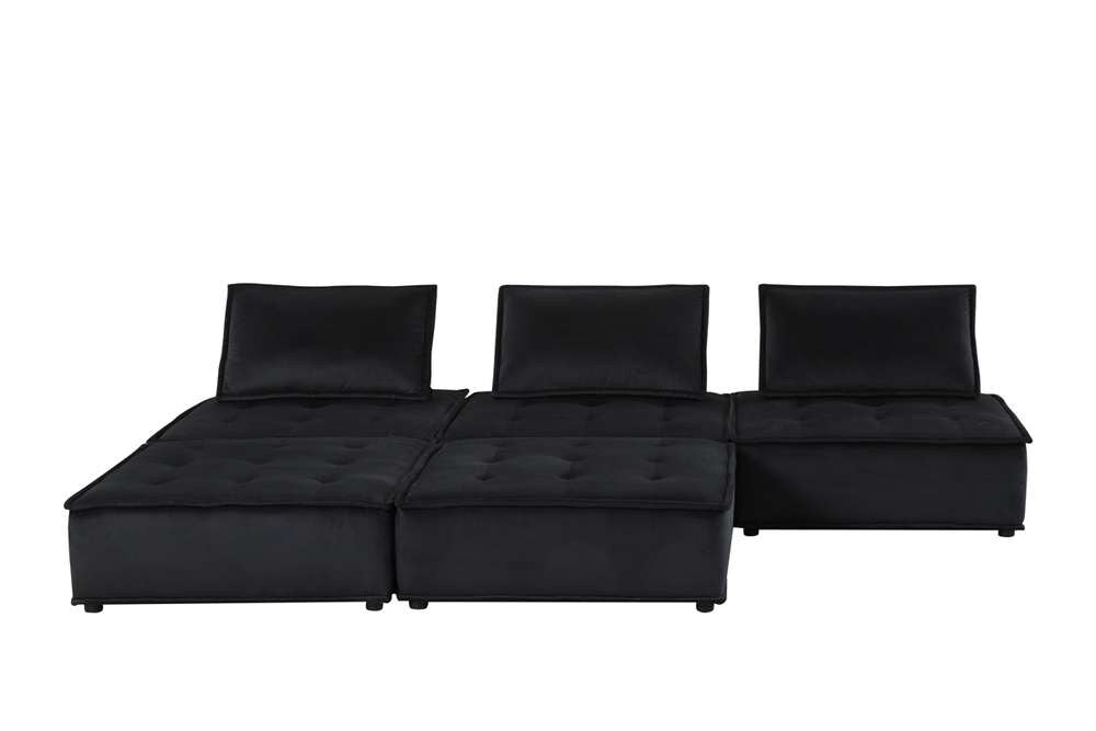 Lilola Home - Anna Black Velvet 5 Pc Sectional Sofa Ottoman - 81402-5A veiw 8