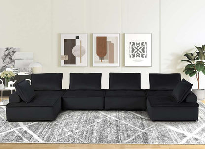 Lilola Home - Anna Black Velvet 6-Seater U-Shape Modular Sectional Sofa - 81402-6 veiw 1