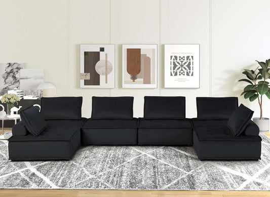 Lilola Home - Anna Black Velvet 6-Seater U-Shape Modular Sectional Sofa - 81402-6 veiw 1