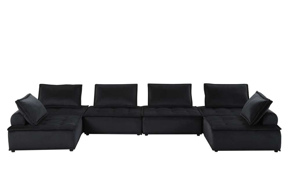 Lilola Home - Anna Black Velvet 6-Seater U-Shape Modular Sectional Sofa - 81402-6 veiw 2