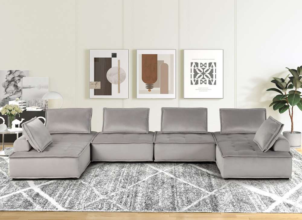 Lilola Home - Anna Light Gray Velvet 6-Seater U-Shape Modular Sectional Sofa - 81403-6 veiw 1