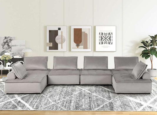 Lilola Home - Anna Light Gray Velvet 6-Seater U-Shape Modular Sectional Sofa - 81403-6 veiw 1