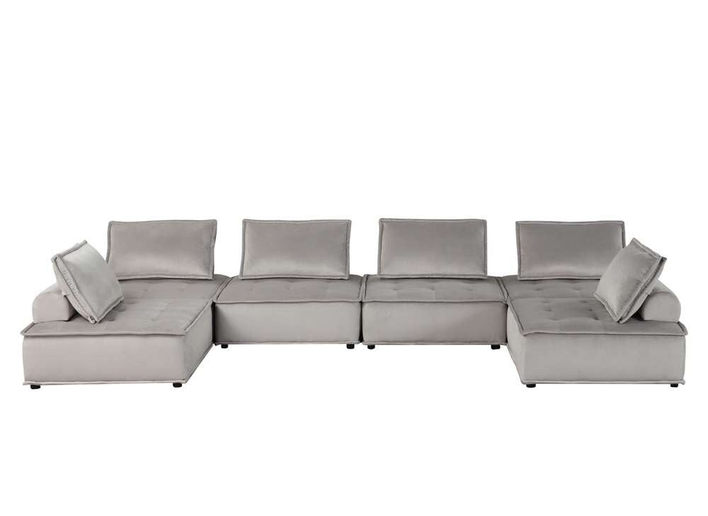 Lilola Home - Anna Light Gray Velvet 6-Seater U-Shape Modular Sectional Sofa - 81403-6 veiw 2