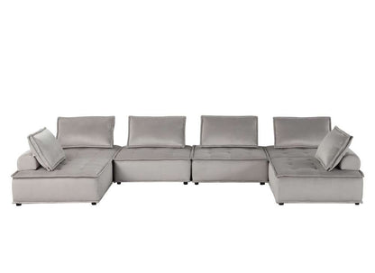 Lilola Home - Anna Light Gray Velvet 6-Seater U-Shape Modular Sectional Sofa - 81403-6 veiw 2