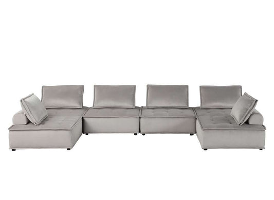 Lilola Home - Anna Light Gray Velvet 6-Seater U-Shape Modular Sectional Sofa - 81403-6 veiw 2