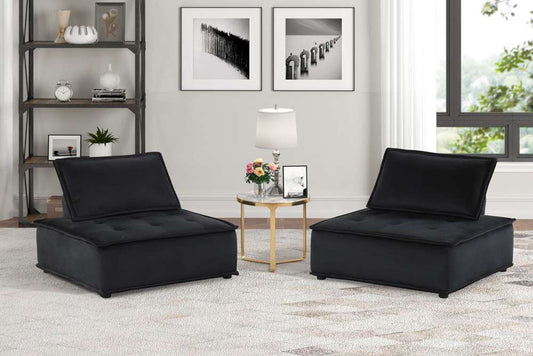 Lilola Home - Anna Black Velvet Armless Lounge Chair (Set of 2) - 81402-2 veiw 1