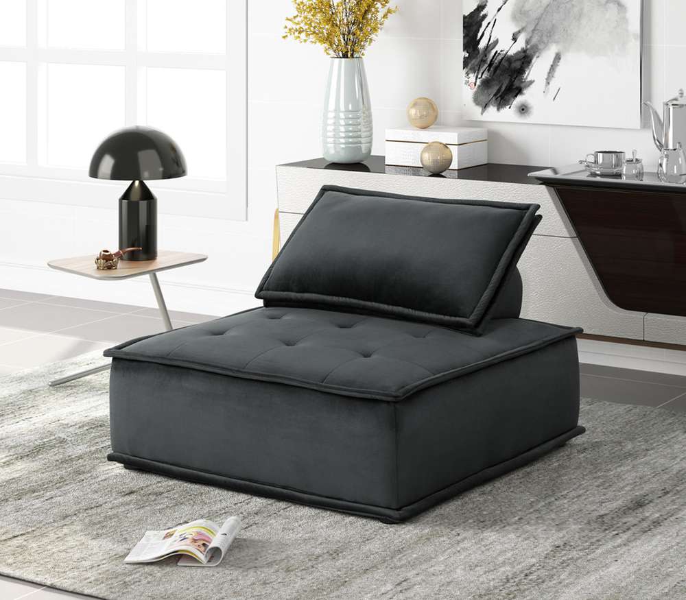 Lilola Home - Anna Black Velvet Armless Lounge Chair (Set of 2) - 81402-2 veiw 3