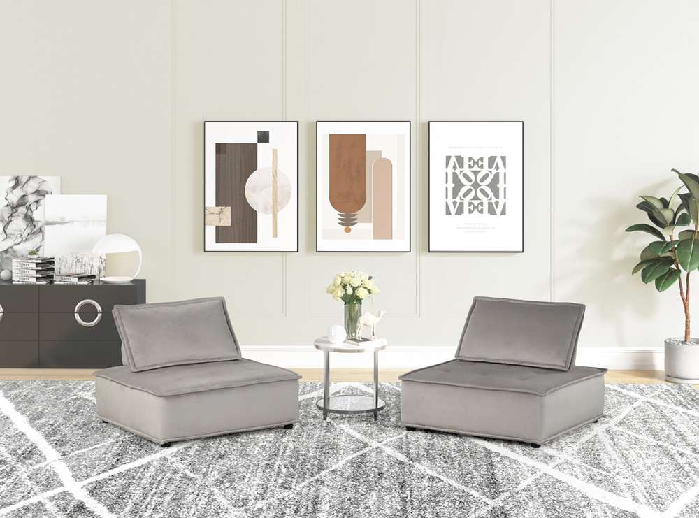Lilola Home - Anna Light Gray Velvet Armless Lounge Chair (Set of 2) - 81403-2 veiw 1