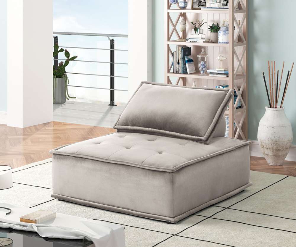 Lilola Home - Anna Light Gray Velvet Armless Lounge Chair (Set of 2) - 81403-2 veiw 3