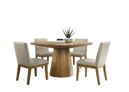 Lilola Home - Jasper Driftwood Finish 5 Piece 59in Wide Contemporary Round Dining Table Set with Beige Fabric Chairs - 30018-1 veiw 2