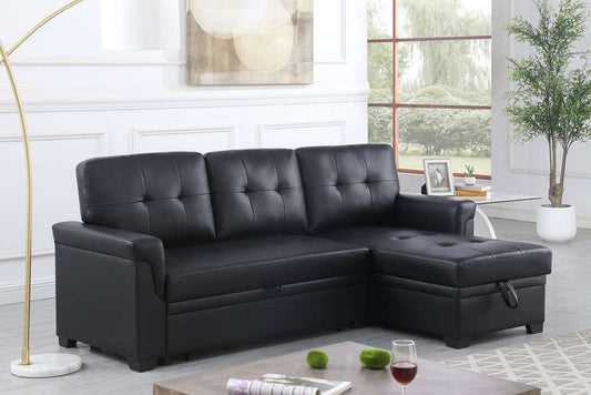 Lilola Home Lexi Black Synthetic Leather Modern Reversible Sleeper Sectional Sofa with Storage Chaise  - 81347 veiw 1