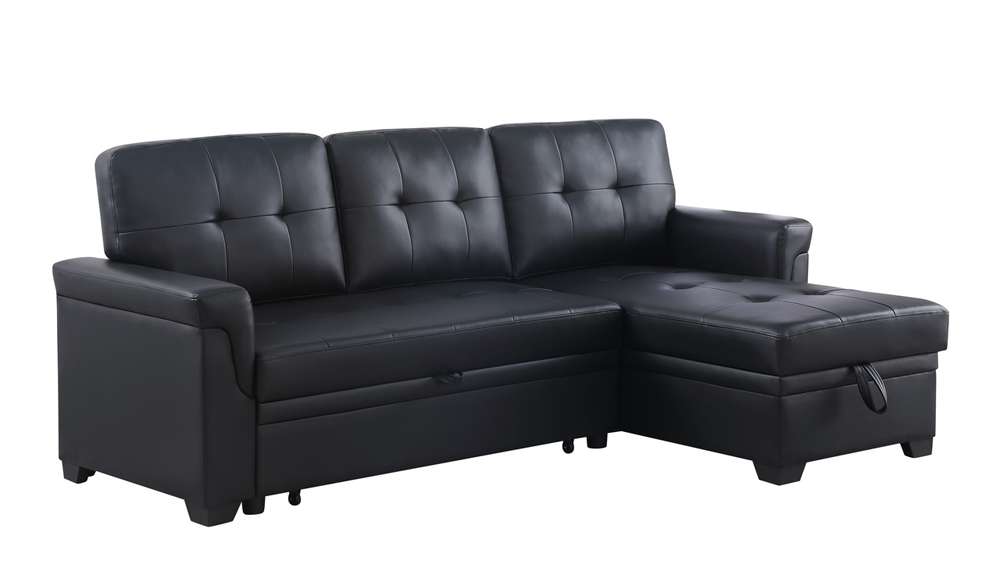 Lilola Home Lexi Black Synthetic Leather Modern Reversible Sleeper Sectional Sofa with Storage Chaise  - 81347 veiw 2