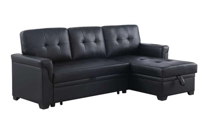 Lilola Home Lexi Black Synthetic Leather Modern Reversible Sleeper Sectional Sofa with Storage Chaise  - 81347 veiw 2