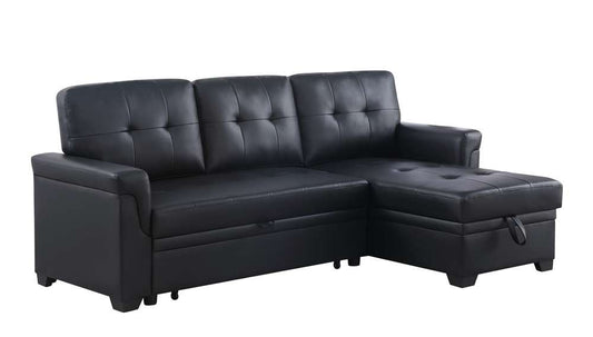 Lilola Home Lexi Black Synthetic Leather Modern Reversible Sleeper Sectional Sofa with Storage Chaise  - 81347 veiw 2