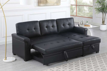 Lilola Home Lexi Black Synthetic Leather Modern Reversible Sleeper Sectional Sofa with Storage Chaise  - 81347 veiw 4