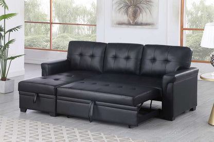 Lilola Home Lexi Black Synthetic Leather Modern Reversible Sleeper Sectional Sofa with Storage Chaise  - 81347 veiw 5