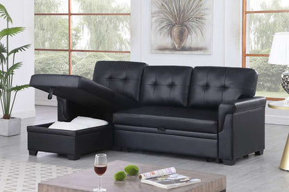Lilola Home Lexi Black Synthetic Leather Modern Reversible Sleeper Sectional Sofa with Storage Chaise  - 81347 veiw 6