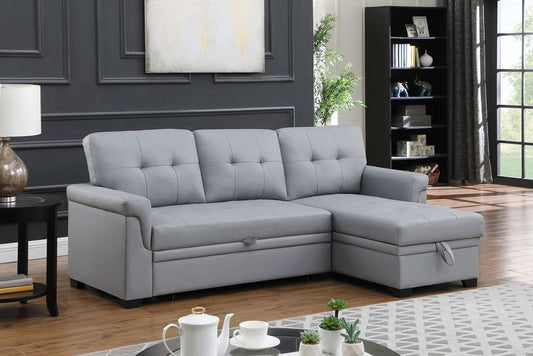 Lilola Home Lexi Gray Synthetic Leather Modern Reversible Sleeper Sectional Sofa with Storage Chaise  - 81346 veiw 1