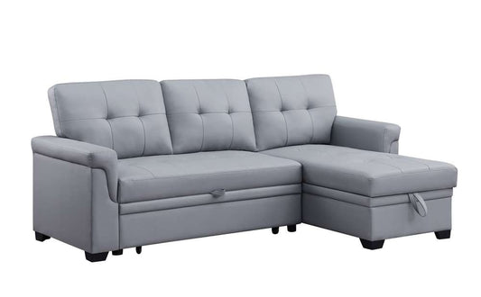 Lilola Home Lexi Gray Synthetic Leather Modern Reversible Sleeper Sectional Sofa with Storage Chaise  - 81346 veiw 2