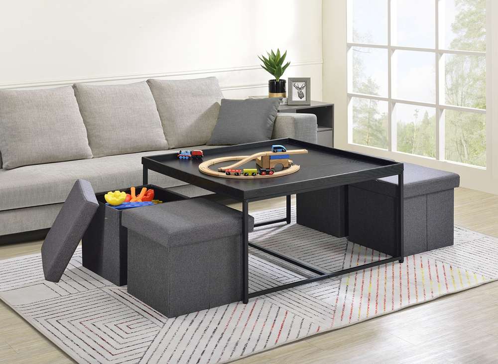 Lilola Home - Vinny Black Wood Grain 5 Piece Coffee Table Set with Raised Edges - 98035 veiw 1