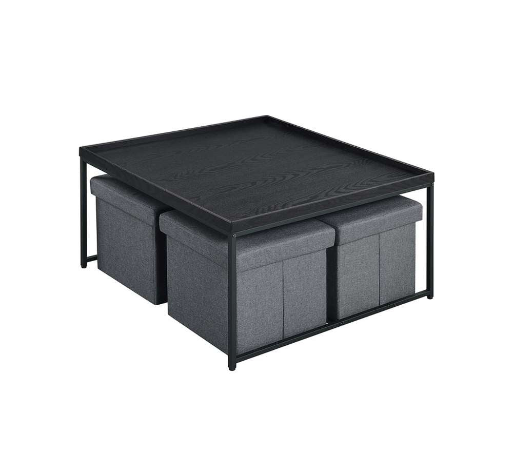 Lilola Home - Vinny Black Wood Grain 5 Piece Coffee Table Set with Raised Edges - 98035 veiw 2