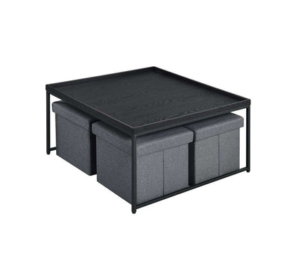 Lilola Home - Vinny Black Wood Grain 5 Piece Coffee Table Set with Raised Edges - 98035 veiw 2