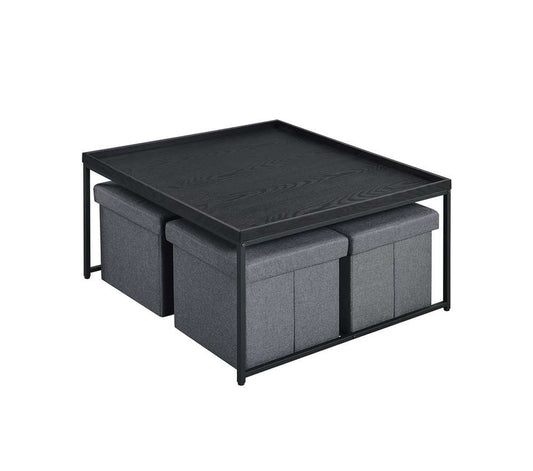 Lilola Home - Vinny Black Wood Grain 5 Piece Coffee Table Set with Raised Edges - 98035 veiw 2