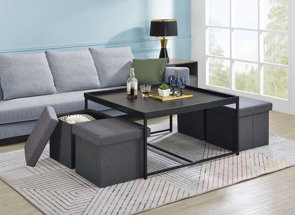 Lilola Home - Vinny Black Wood Grain 5 Piece Coffee Table Set with Raised Edges - 98035 veiw 3