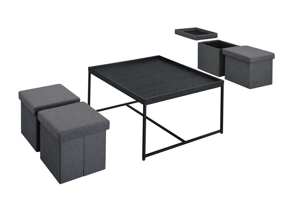 Lilola Home - Vinny Black Wood Grain 5 Piece Coffee Table Set with Raised Edges - 98035 veiw 4