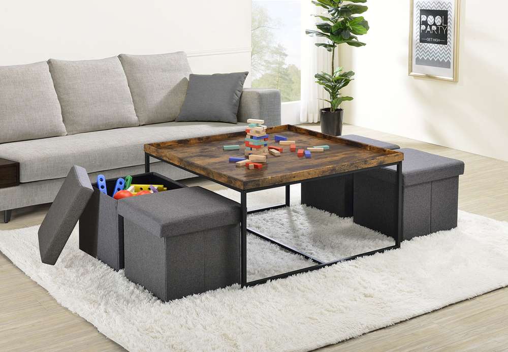 Lilola Home - Vinny Weathered Oak Wood Grain 5 Piece Coffee Table Set with Raised Edges - 98034 veiw 1