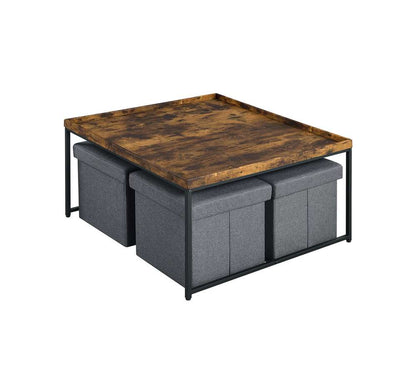 Lilola Home - Vinny Weathered Oak Wood Grain 5 Piece Coffee Table Set with Raised Edges - 98034 veiw 2