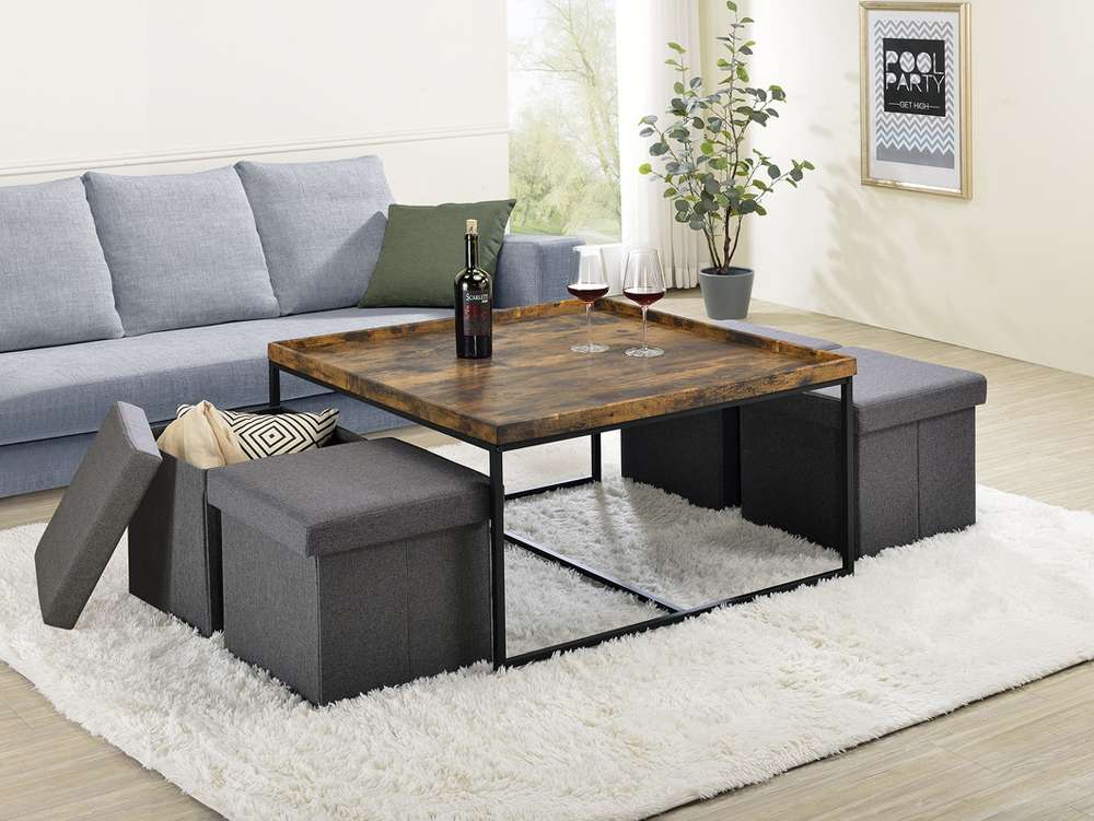 Lilola Home - Vinny Weathered Oak Wood Grain 5 Piece Coffee Table Set with Raised Edges - 98034 veiw 3