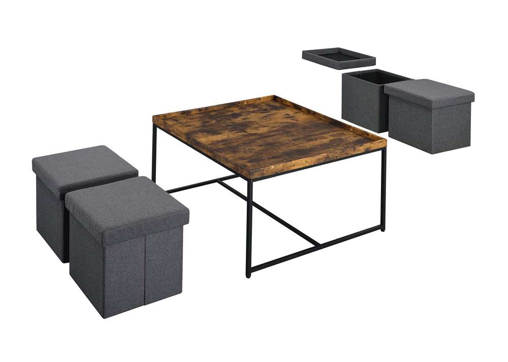 Lilola Home - Vinny Weathered Oak Wood Grain 5 Piece Coffee Table Set with Raised Edges - 98034 veiw 4