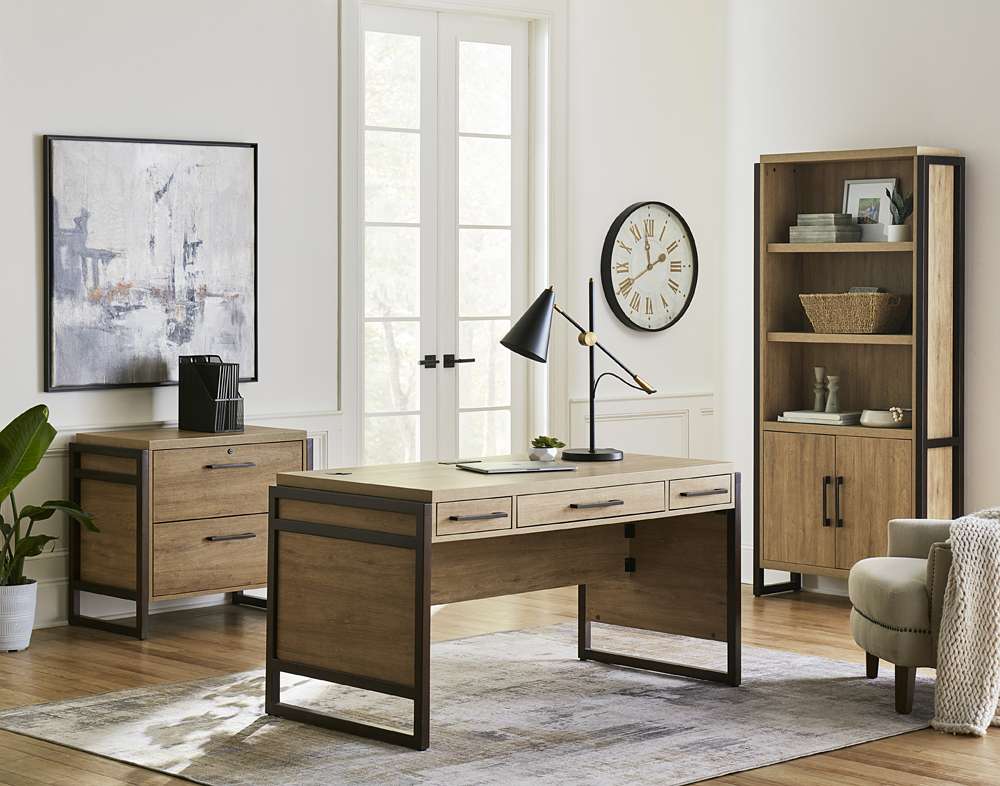 Martin Furniture- Mason- Modern Wood Laminate Office Desk, Writing Table, Desk With Drawers, Light Brown -MNM384 veiw 3