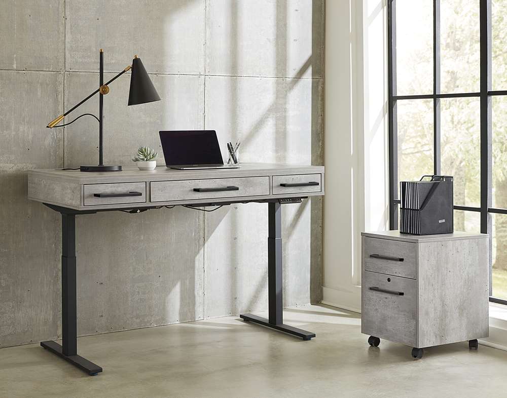 Martin Furniture- Mason- Modern Two Drawer Wood Laminate File Cabinet, Office Storage Drawers, Fully Assembled, Concrete Gray -MNC202 veiw 3