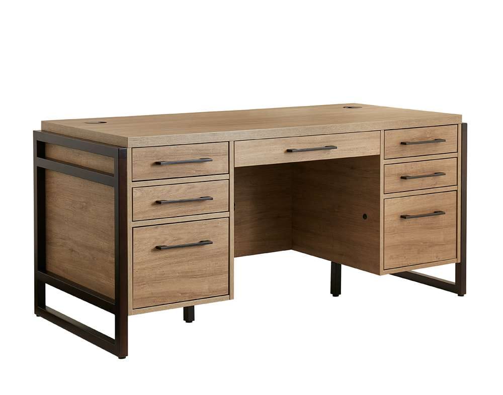 Martin Furniture- Mason- Modern Wood Laminate Double Pedestal Executive Desk, Writing Table, Office Desk With Drawers, Light Brown -MNM680 veiw 1