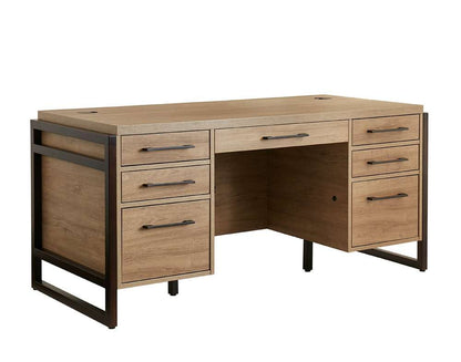 Martin Furniture- Mason- Modern Wood Laminate Double Pedestal Executive Desk, Writing Table, Office Desk With Drawers, Light Brown -MNM680 veiw 1