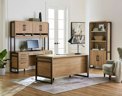 Martin Furniture- Mason- Modern Wood Laminate Double Pedestal Executive Desk, Writing Table, Office Desk With Drawers, Light Brown -MNM680 veiw 3