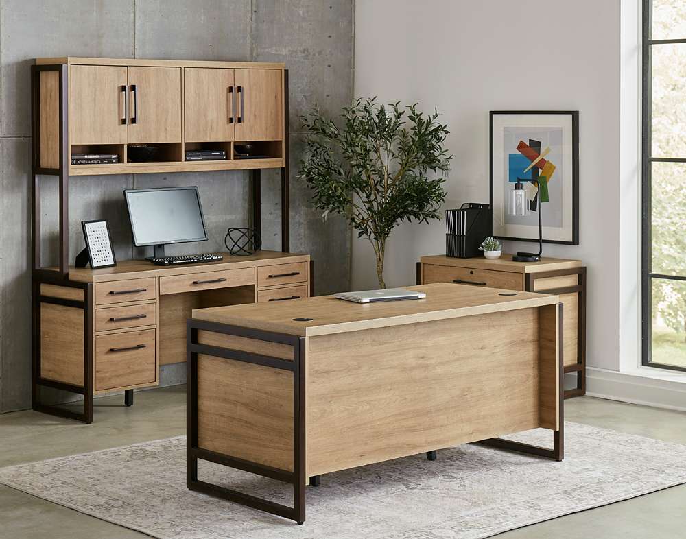 Martin Furniture- Mason- Modern Wood Laminate Double Pedestal Executive Desk, Writing Table, Office Desk With Drawers, Light Brown -MNM680 veiw 4