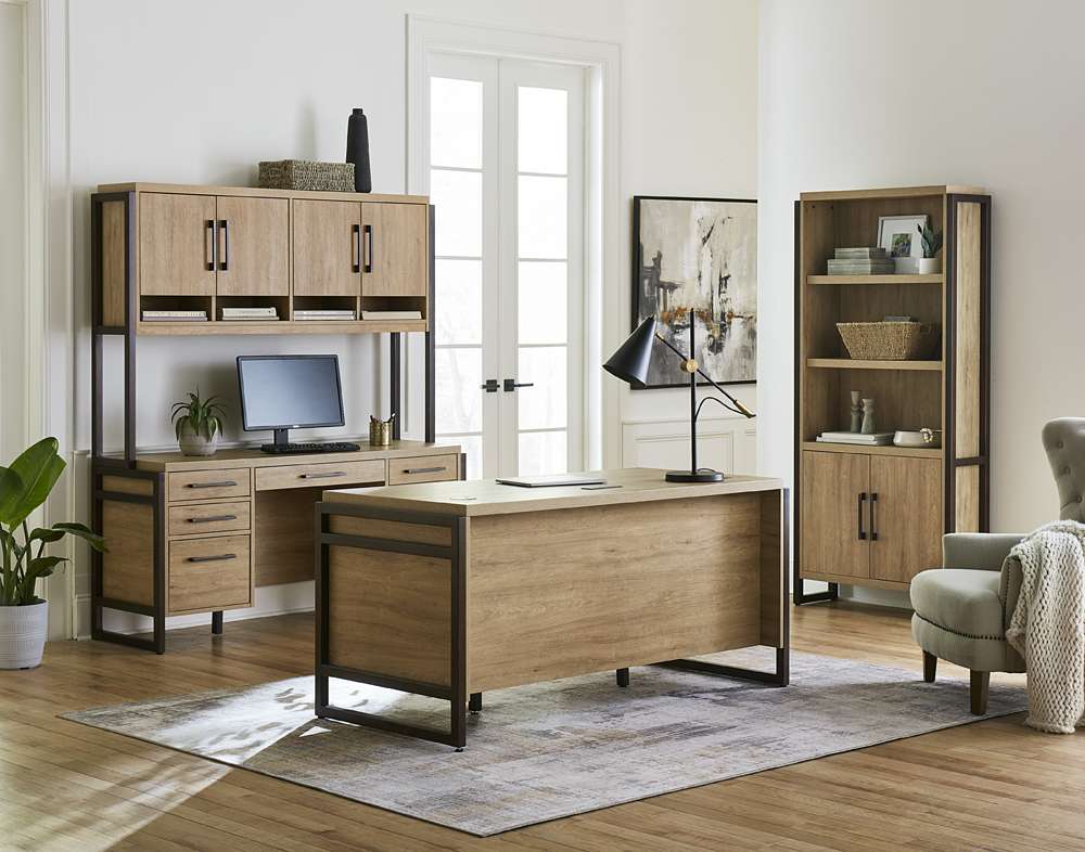 Martin Furniture- Mason- Modern Wood Laminate Double Pedestal Executive Desk, Writing Table, Office Desk With Drawers, Light Brown -MNM680 veiw 5