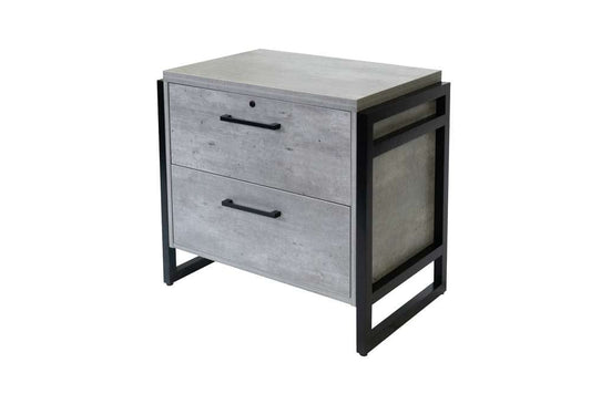 Martin Furniture- Mason- Modern Wood Laminate Lateral File Drawer, Office Storage, Locking File Cabinet, Fully Assembled, Concrete Gray -MNC450 veiw 2