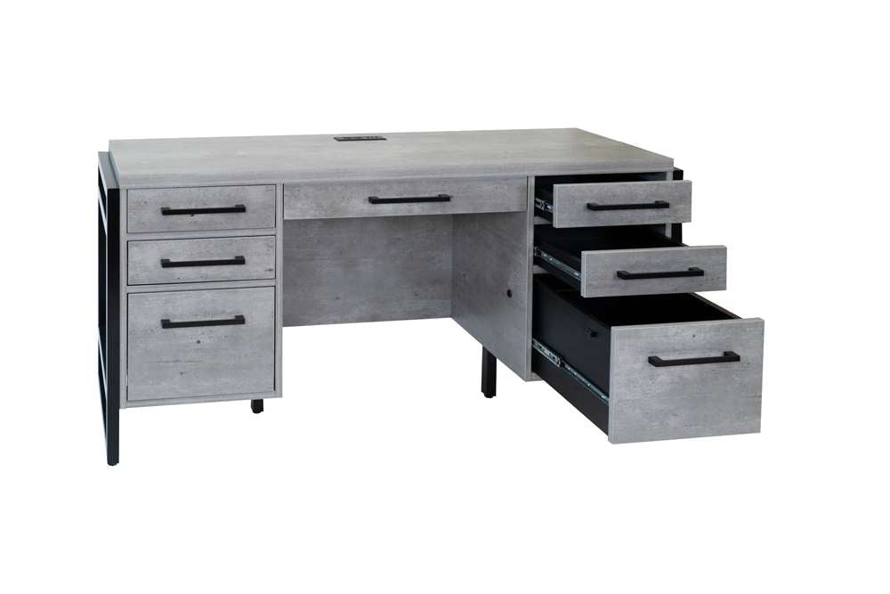 Martin Furniture- Mason- Modern Wood Laminate Office Desk, Office Table, Credenza With Drawers, Fully Assembled, Concrete Gray -MNC689 veiw 3