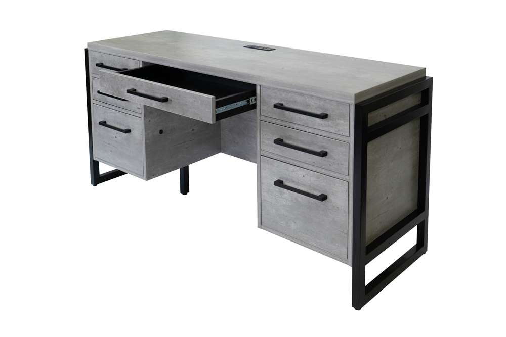 Martin Furniture- Mason- Modern Wood Laminate Office Desk, Office Table, Credenza With Drawers, Fully Assembled, Concrete Gray -MNC689 veiw 4