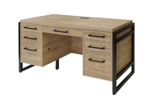 Martin Furniture- Mason- Modern Wood Laminate Office Desk, Office Table, Credenza With Drawers, Fully Assembled, Light Brown -MNM689 veiw 1