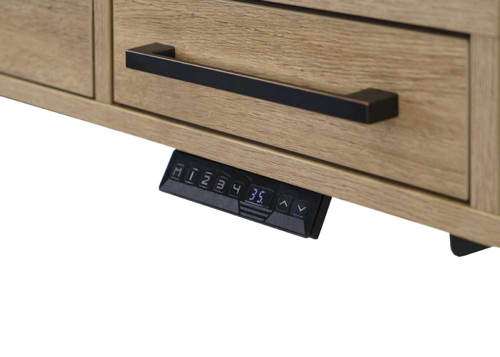 Martin Furniture- Mason- Modern Wood Laminate Office Electronic Sit/Stand Desk, Writing Table, Adjustable Desk With Drawers, Light Brown -MNM384T-KIT veiw 5