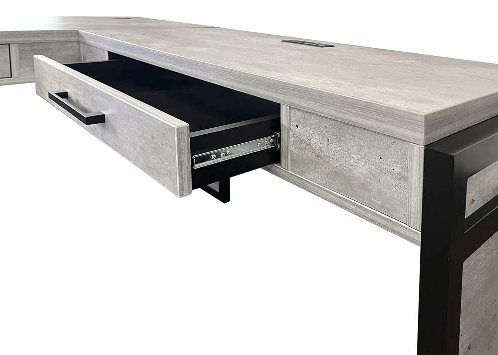Martin Furniture- Mason- Modern Wood Laminate Open L-Desk & Return, Writing Table, L-shaped Office Desk With Drawers, Concrete Gray -MNC386R-KIT veiw 5
