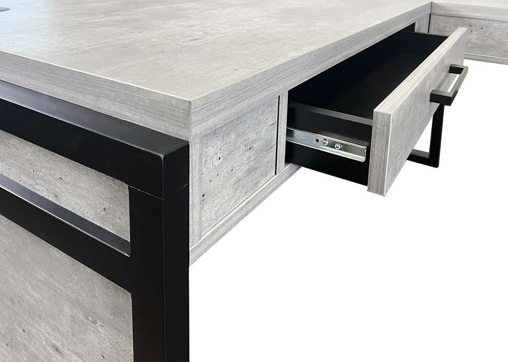 Martin Furniture- Mason- Modern Wood Laminate Open L-Desk & Return, Writing Table, L-shaped Office Desk With Drawers, Concrete Gray -MNC386R-KIT veiw 6